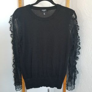 Nine West Jean Black Sweater with Sheer Lace Sleeves Size L